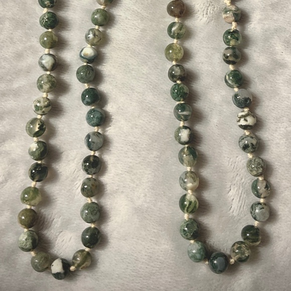 New Necklace Natural Green Moss Agate Beads Smooth Round 36” Lariat 6mm Pull On - Picture 3 of 5